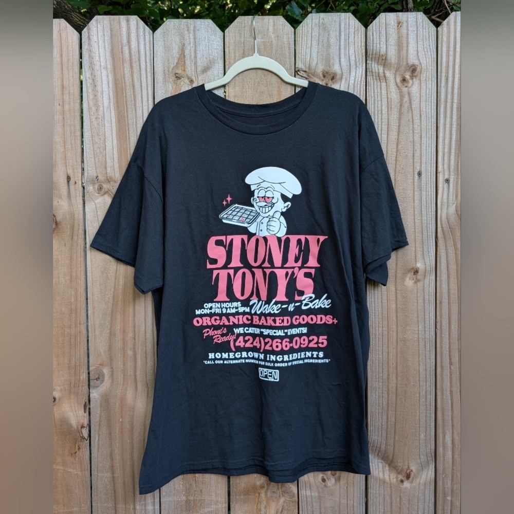 Open 925 Stoney Tony's Wake n Bake Black Short Sleeve Cotton Graphic T-Shirt